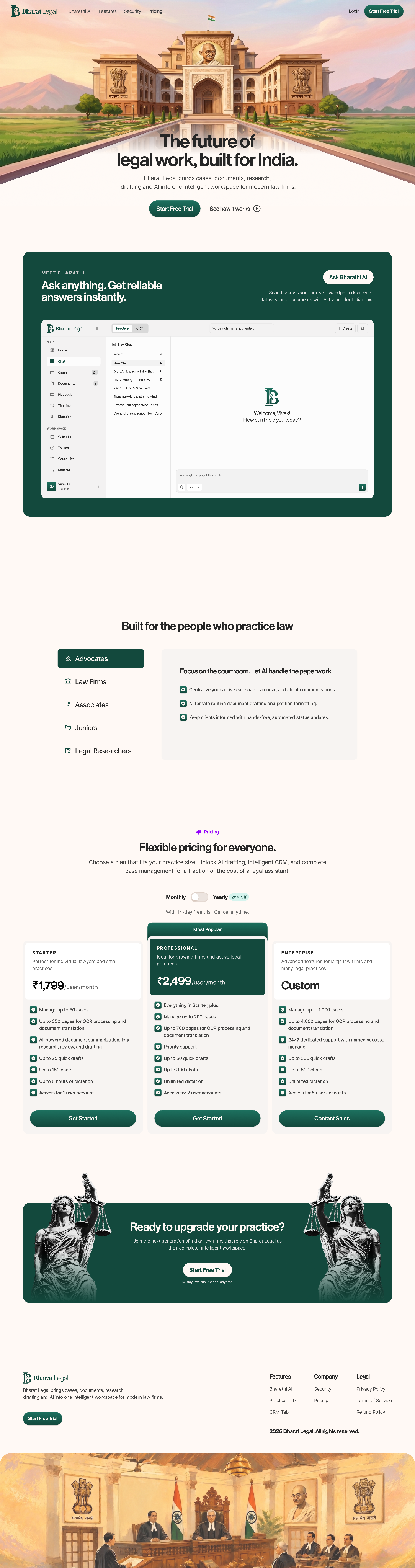 Bharat Legal landing page screens