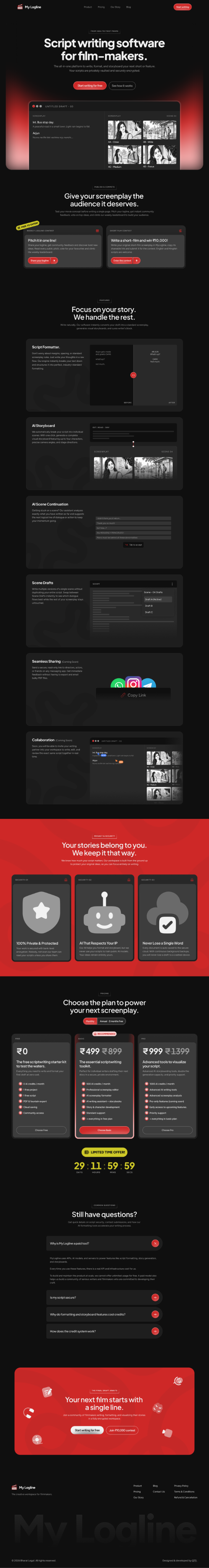 MyLogline landing page screens