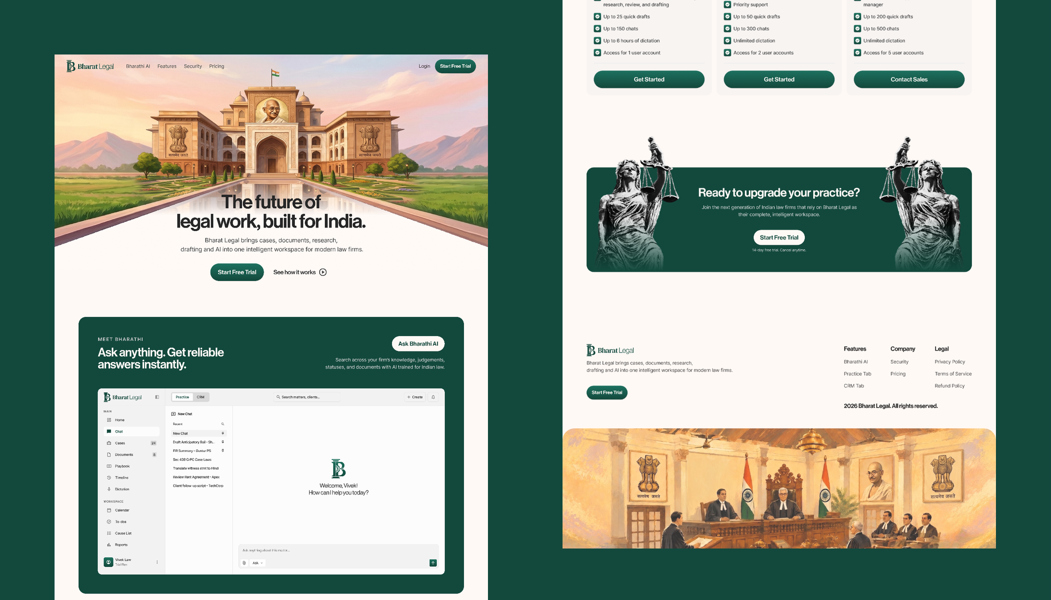 Bharat Legal dashboard and Bharathi AI